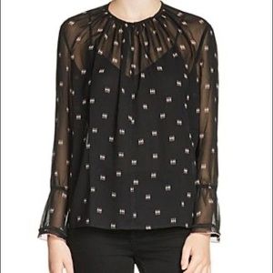 NEW Maje Litea Trimmed Printed Semi Sheer  Voile Bell Sleeve Blouse Size Small